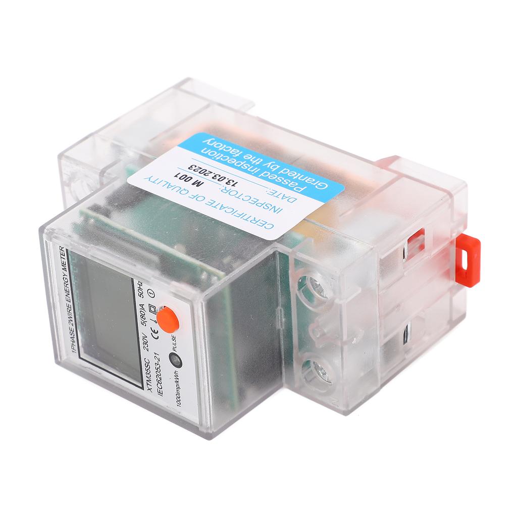 Energy Meter 2P Single Phase DIN Rail Electricity Usage Monitor Backlit LCD Display Power Meter 230V