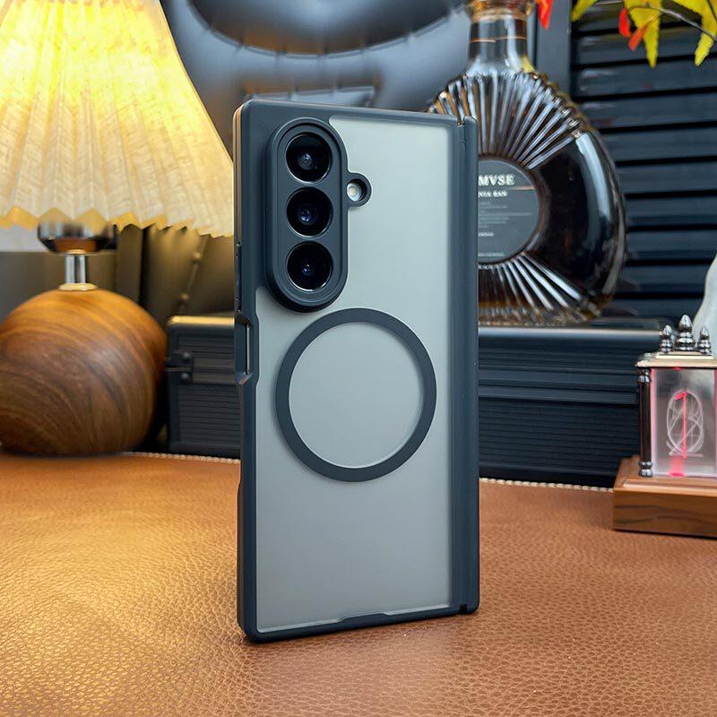 For Samsung Galaxy Z Fold 7 Case Magnetic Matte Transparent Acrylic Cover Equipped With Central Axis Hinge Protection Shell