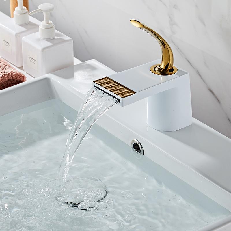 Basin Faucets White Gold Bathroom Faucet Hot and Cold Mixer Tap Black Brass Toilet Sink Water Crane Waterfall