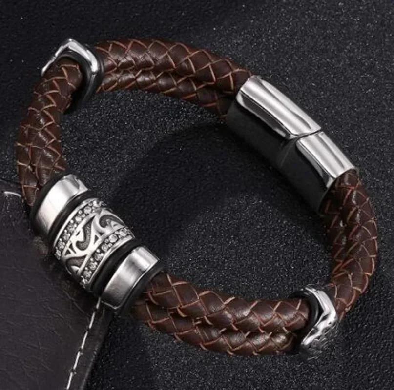 Mens Womens Couple Metal Infinity Sign Leather Bracelet Magnetic Closure Charm Bracelet Leather Wristband Casual Jewelry