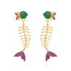 Dangle Fishbone Earrings Handmade with Spliced Multicolored Fashion Jewelry for Women