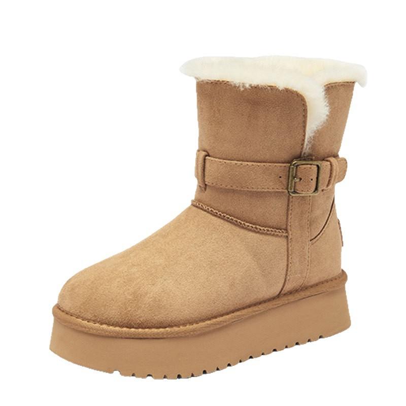 Winter leather wool integrated snow boots women's velvet thickened warm Northeast large cotton shoes thick-soled non-slip short boots