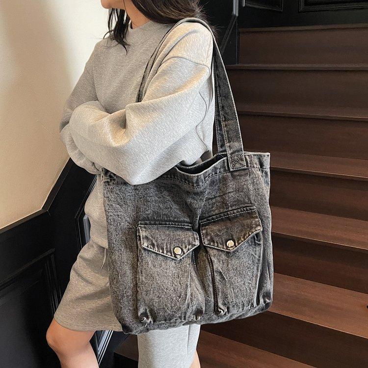 New Versatile Retro Denim Bag Women's Shoulder Crossbody Harajuku Student Canvas Large Capacity Mailman Bag