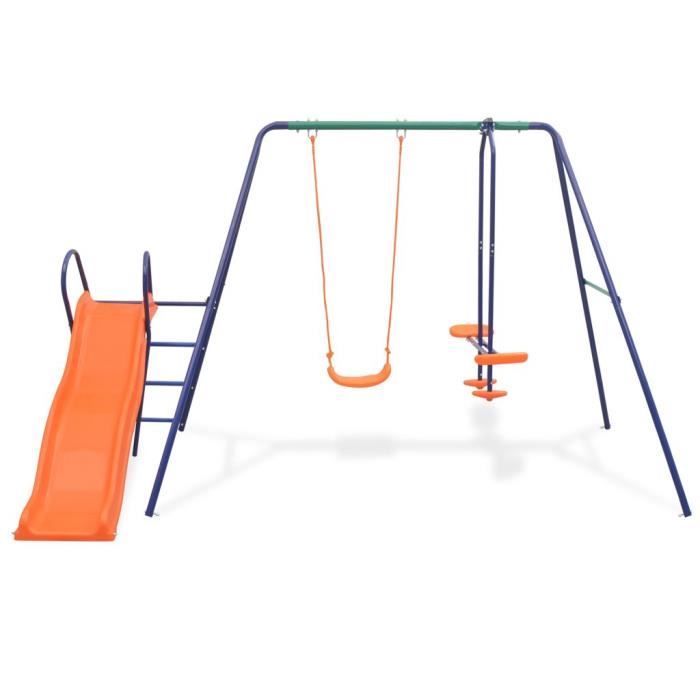 Ensemble de balançoire - vidaXL - 91359 - 3 sièges - Toboggan 183 cm - Acier et plastique