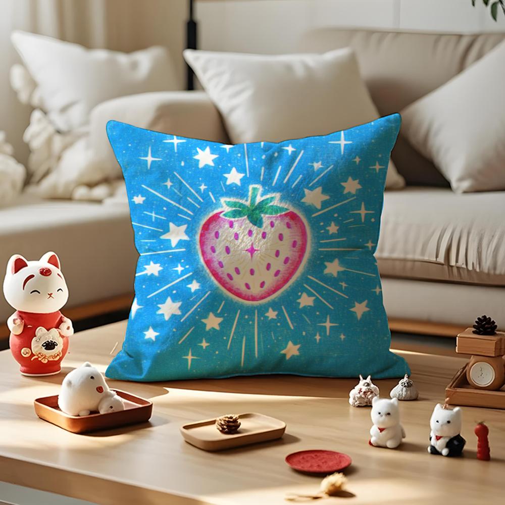 Anime Lucky Fruit Fun Pillow Case Silky Short Plush with Invisible Zipper Dustproof Sofa Cushion Cover for Home Decor