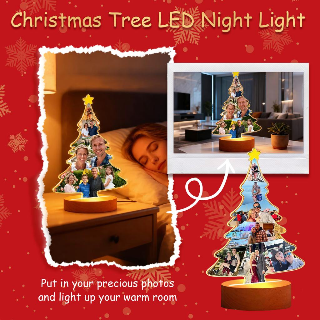 Personalized Photo Christmas Tree LED Night Light , Can Be Customized With 7-9 Photos