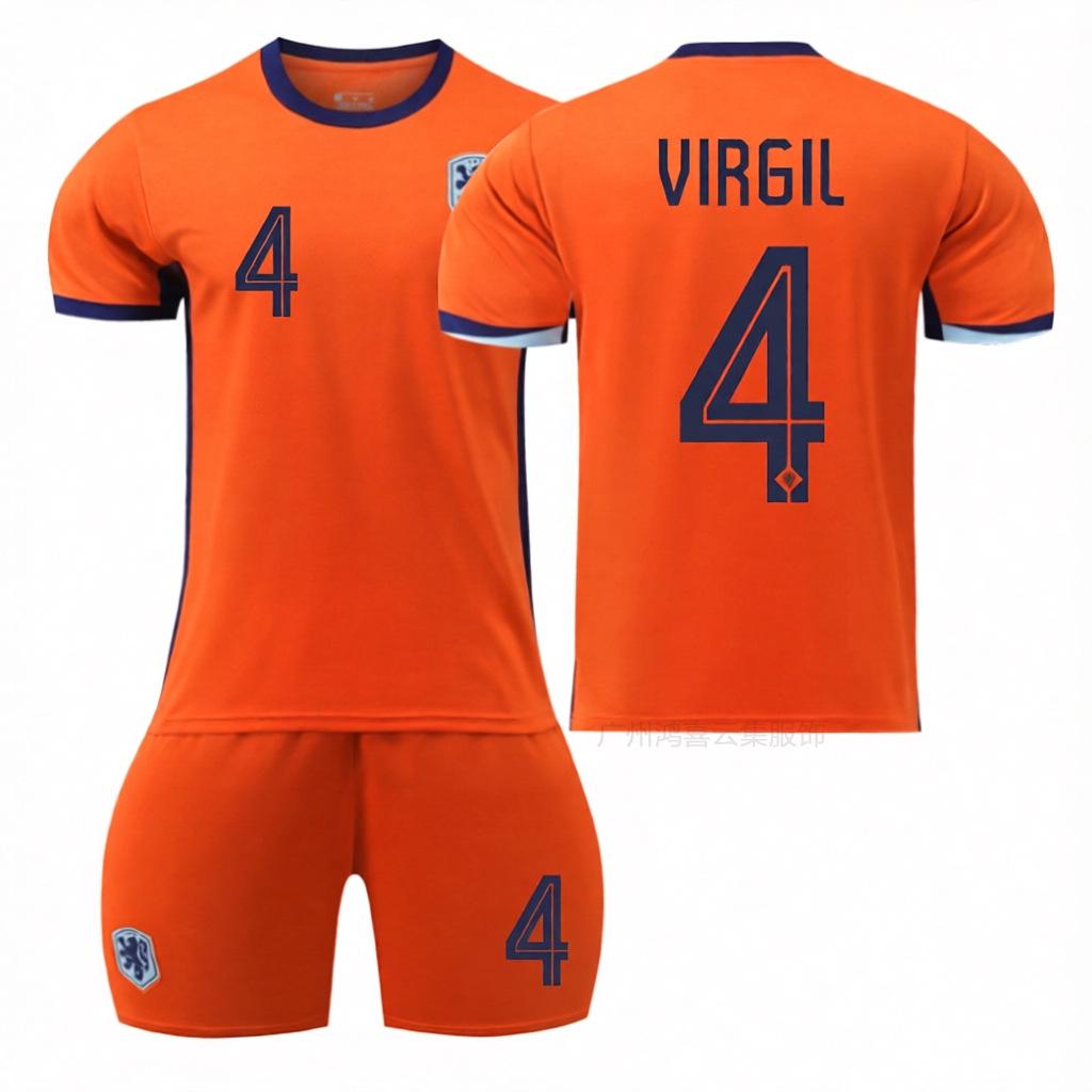 2024 Nizozemský domácí dres: Van Dijk #4, Robben, Depay, De Jong Fotbalový dres s krátkým rukávem - Edice Evropského poháru
