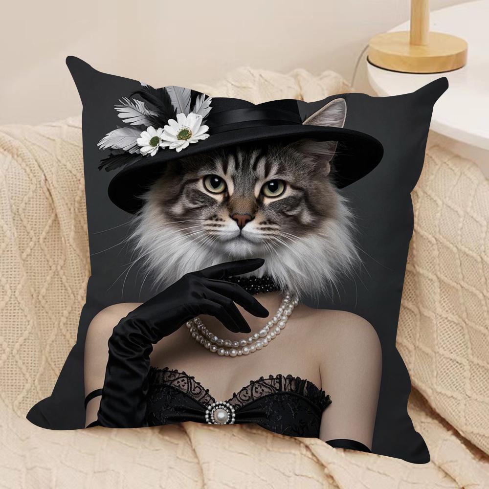 Maine Coon Katze Kissenbezug Seidiger Kurzer Plüsch Sofakissenbezug Versteckter Reißverschluss Weiche Staubdichte Hülle für Heimdekoration