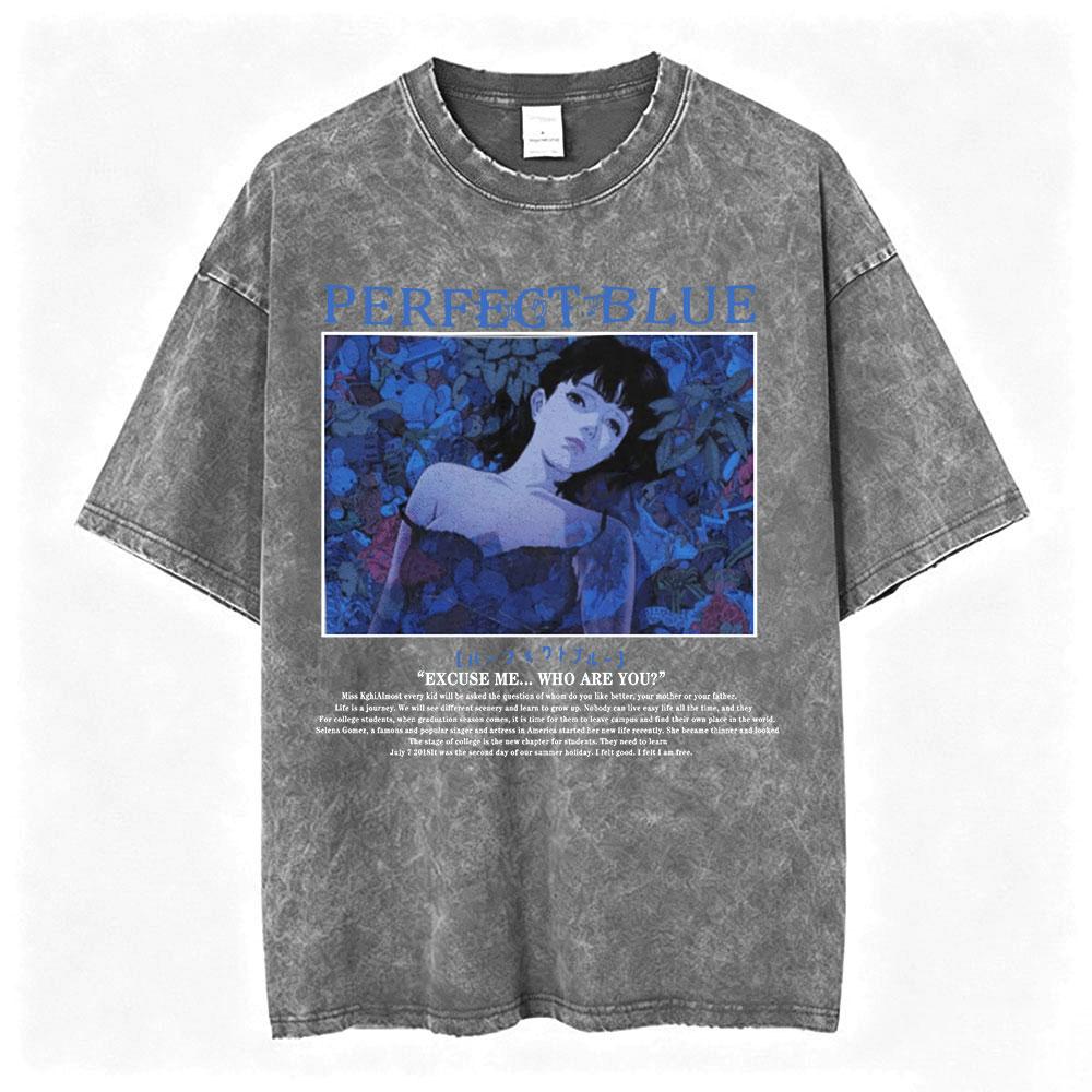 Anime Perfect Blue Mima Kirigoe Vintage Washed TShirt Men Women Clothing Fashion Aesthetic Short Sleeve Oversized T Shirts Tops