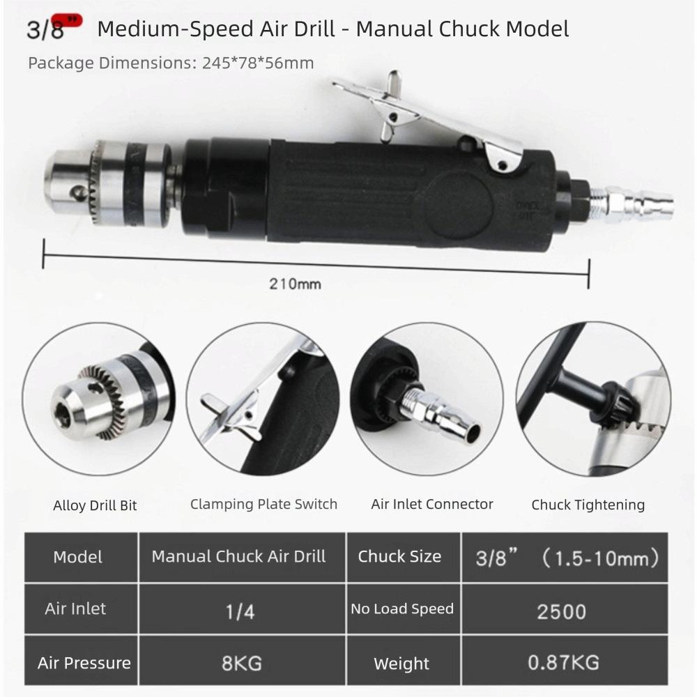 Machine Tool 3/8 Inch Air Drill Self-Locking Large Torque Straight Drill Gun Air-Operated Mini Sanding Machine Industrial Use