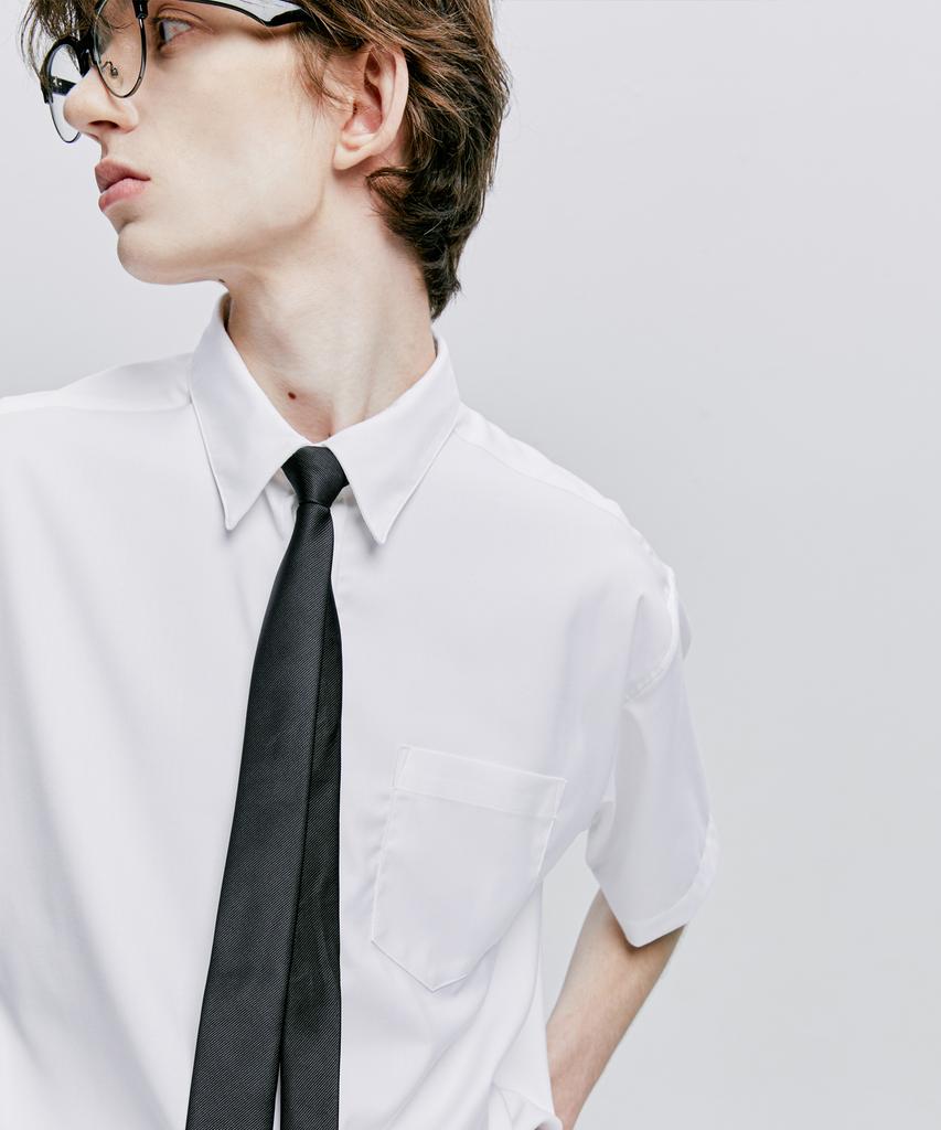 SSY [Slim Tie Set] Fine Twill Tip Half Shirt White
