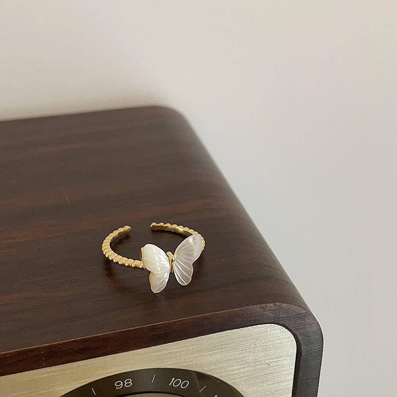 Light Luxury High-End Shell Flower Butterfly Open Ring Female Simple Niche Design Personalized Versatile Ring Ring