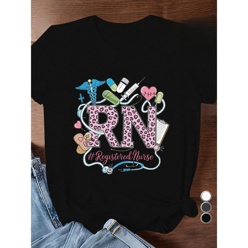 Women's " Registered Nurse #registerednurses" Graphic Tee - Casual & Sporty, Breathable Polyester, Short Sleeve, Round Neck - Machine Washable,