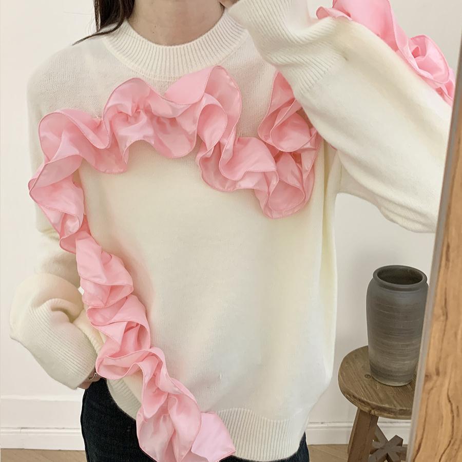 

Жіночі повсякденні осінньо-зимові светри з довгими рукавами з круглим вирізом і ребристою в’язкою з 3D-квітками, вільні пуловери, легкі джемпери для жінок one size