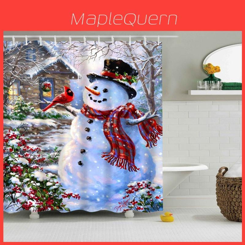 Stunning Christmas Home Shower Curtain In Waterproof Polyester With 12 Hooks For Festive Decor