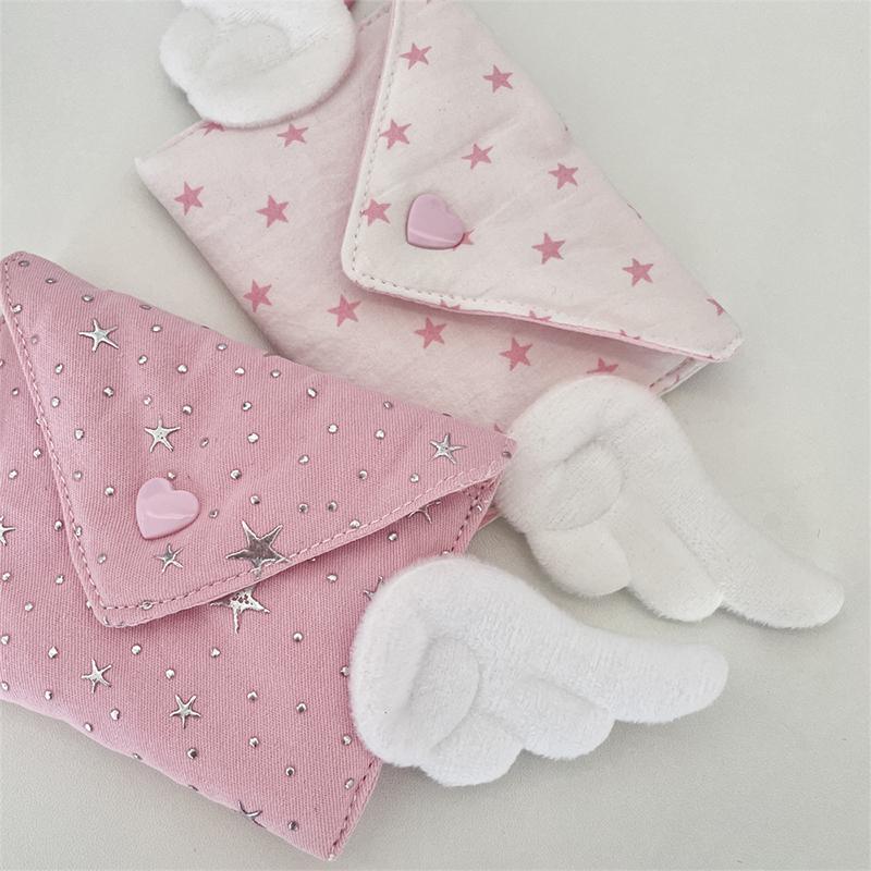New Winged Coin Purse Mini Color Block Storage Card Pack Stylish Star Bow Decoration Earphone Bag Portable Student Denim Handbag