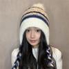 Color Matching Knitted Braided Ear Protection Warm Lei Feng Hat Women's Winter New Big Head Circumference Wool Hat Tide