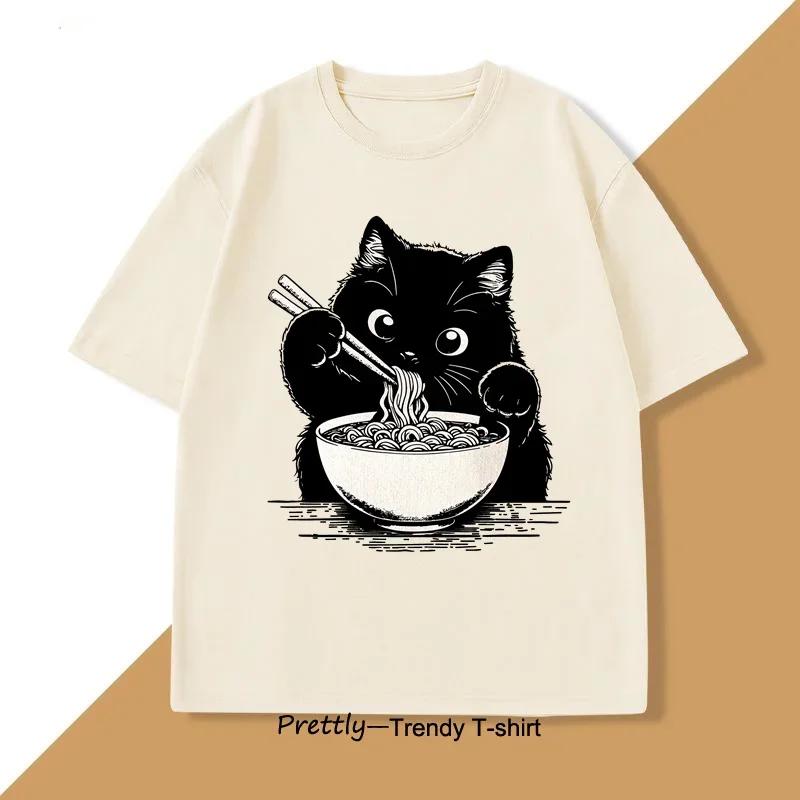 Noodle Cat tShirt pure cotton Ramen Cat Mom Tee trendy summer Cat Lover tees tshirt funny graphic t shirts short sleeve tees