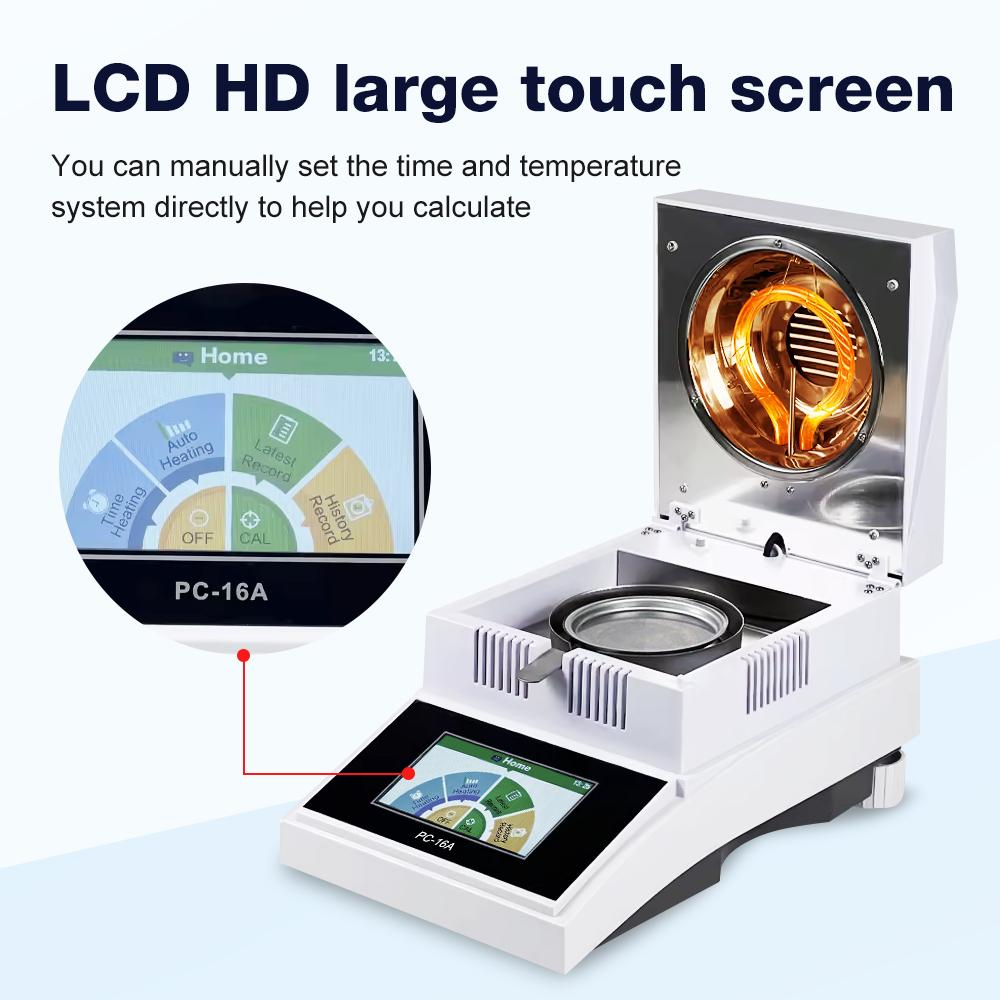 16A Halogen Moisture Meter LCD Touch Screen Food Medicine Powder Moisture Detector EU US Plug HalogenWater Content Analyzer