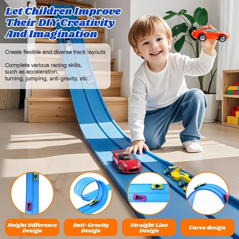 4Meters Flexible Race Track Children Toys DIY Double-track Racing Car Ramp Track Compatible 1/64th Cars Portable Rolls Up Race Tracks