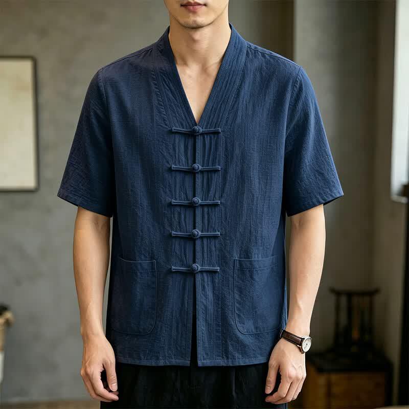 Men's New Chinese Style Cotton Linen Short Sleeve Shirt