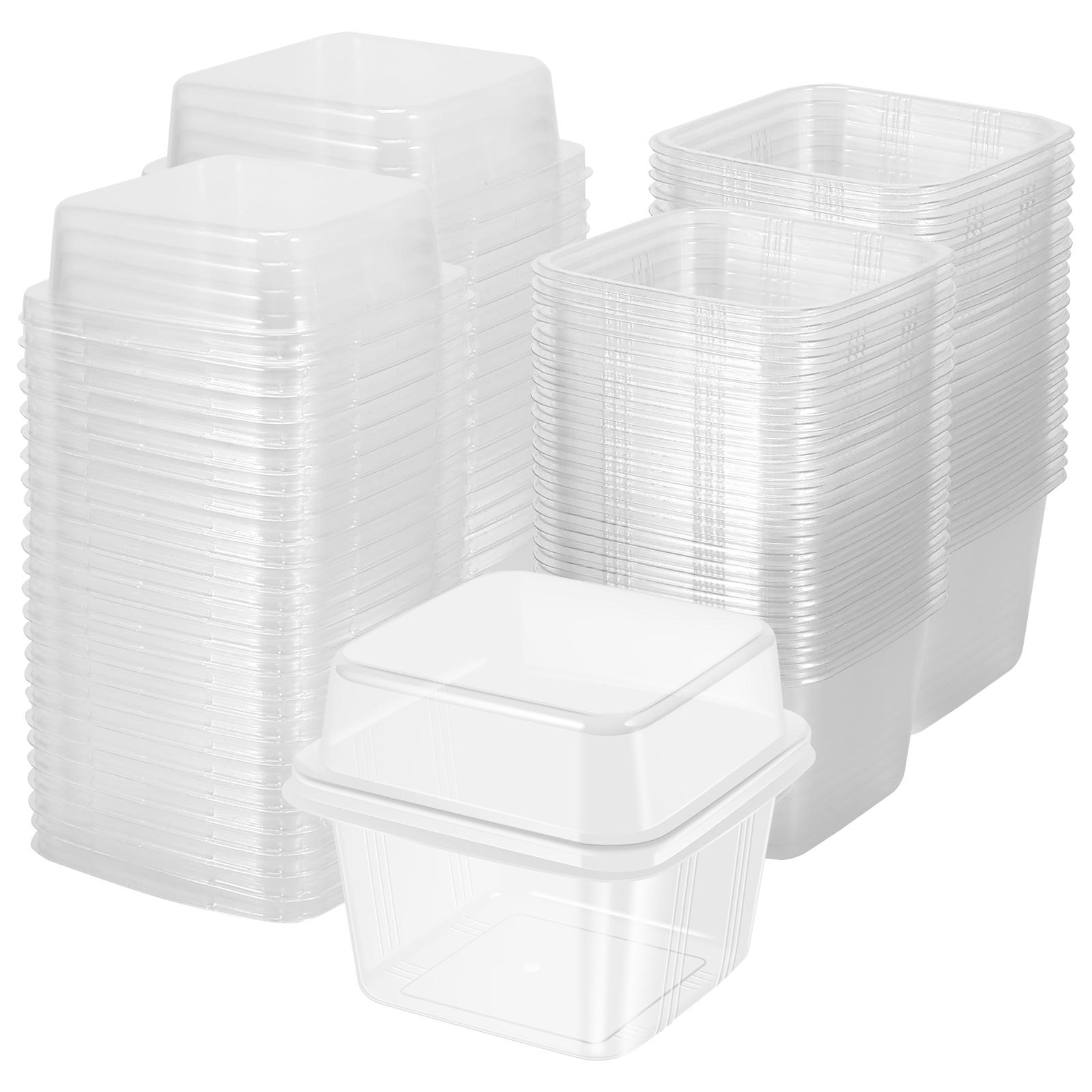

New 50Pcs Plastic Dessert Cups with Lids 8oz Reusable Cupcake Container Clear Square Single Dessert Box Sealed Cake Storage Box
