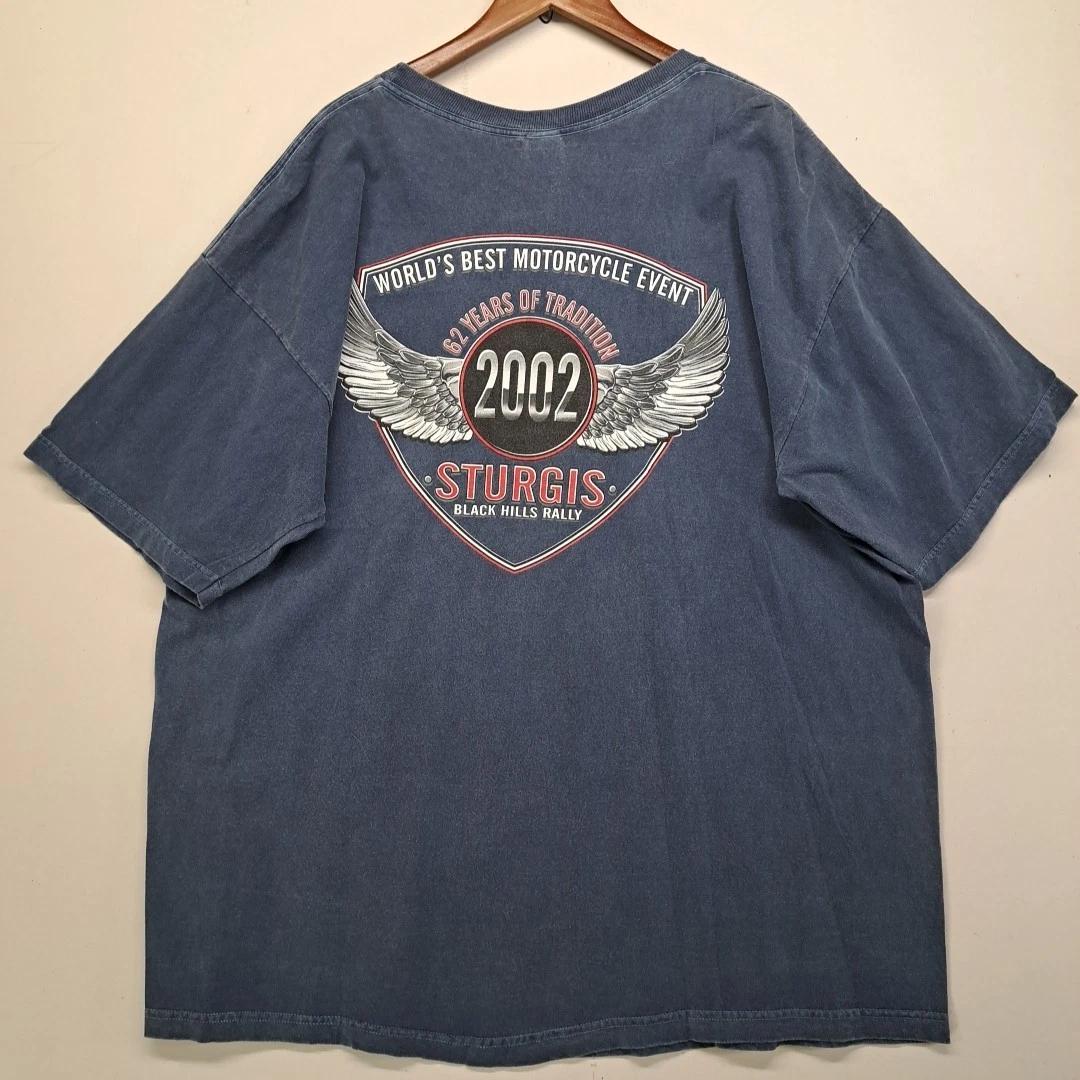 Vintage 2002 Sturgis Black Hills Rally T-Shirt 4XL Blue Motorcycle Biker Y2K Tee XL