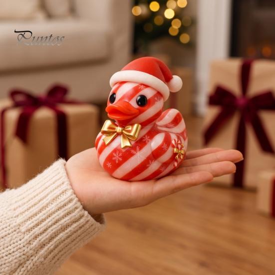 Kersthuisje Ornamentenset Kerst Eend Beeldje, Hars Beeldhouwwerk voor Decoratie, Leuke Micro Landschap Accessoires Desktop Ornamenten met Feestelijke Elementen