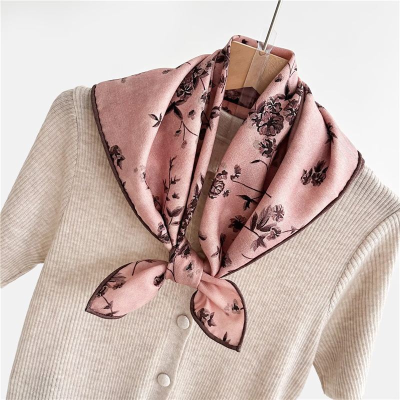 Fashion 70% Wool 30% Real Silk Scarf For Women Shawls Wraps Foulard Scarves Square Pashmina Female Hijab Bandana Kerchief 62Cm