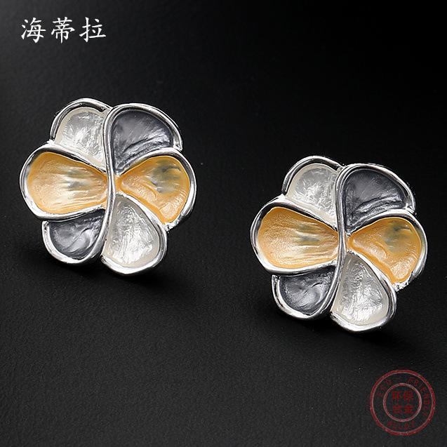 Color Painting Oil Colorful Flower Stud Earrings, Simple and High-end Women's Versatile Petal Earrings