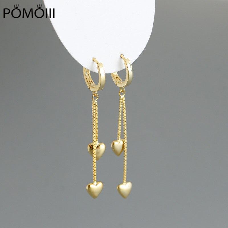 

925 Sterling Silver Heart Chain Tassel Hoop Earrings Simple Classic Golden Women Jewelry oorbellen