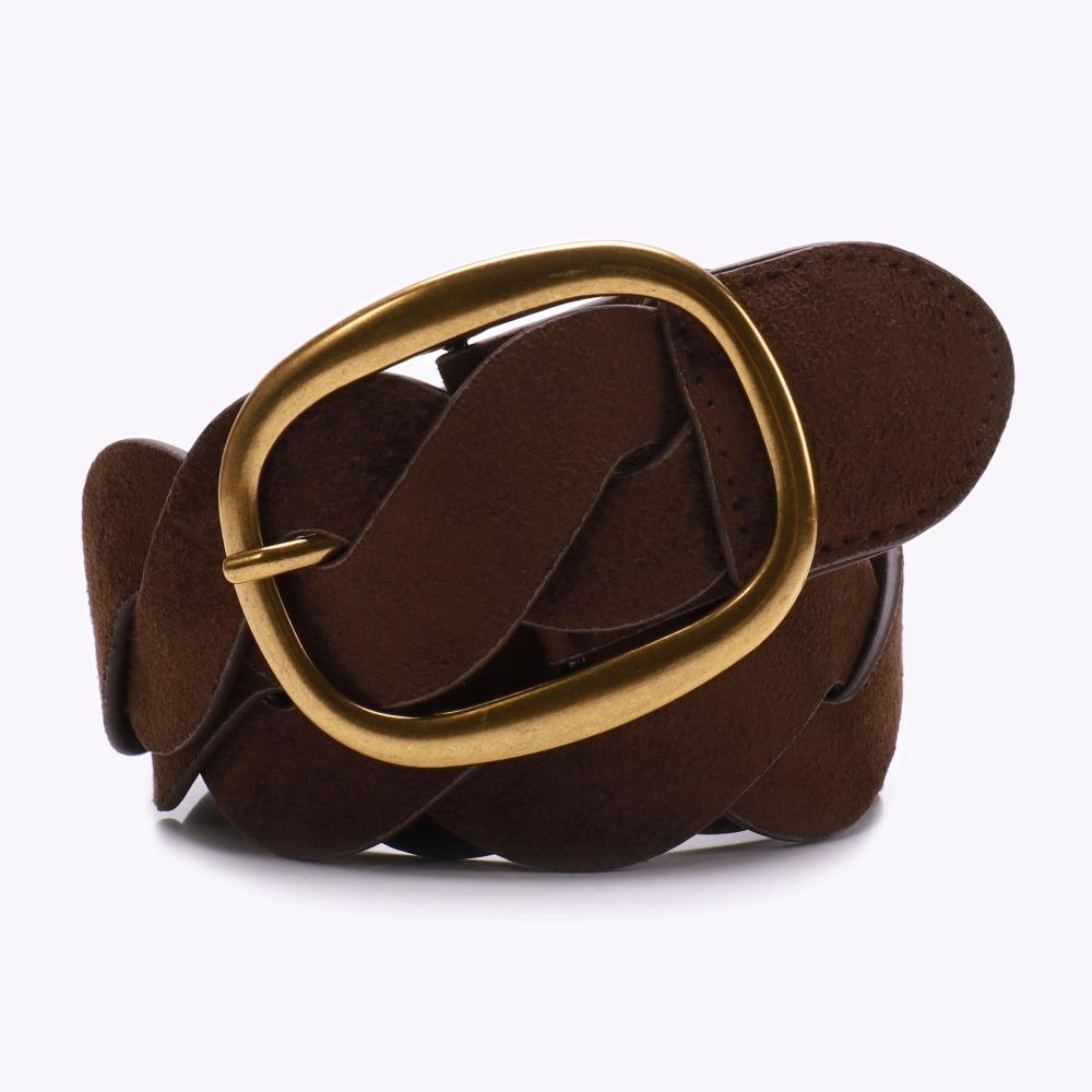 Weave Suede Belt PU Leather Men Belt Cool Twists Woven Waistband  Female кофейный