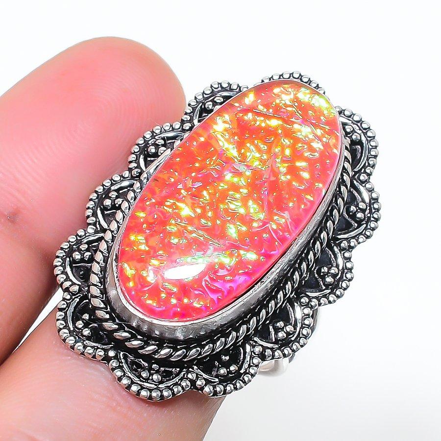 Natural Pink Triplet Opal Gemstone 925 Sterling Silver Jewelry Ring Size 8 AR-17077