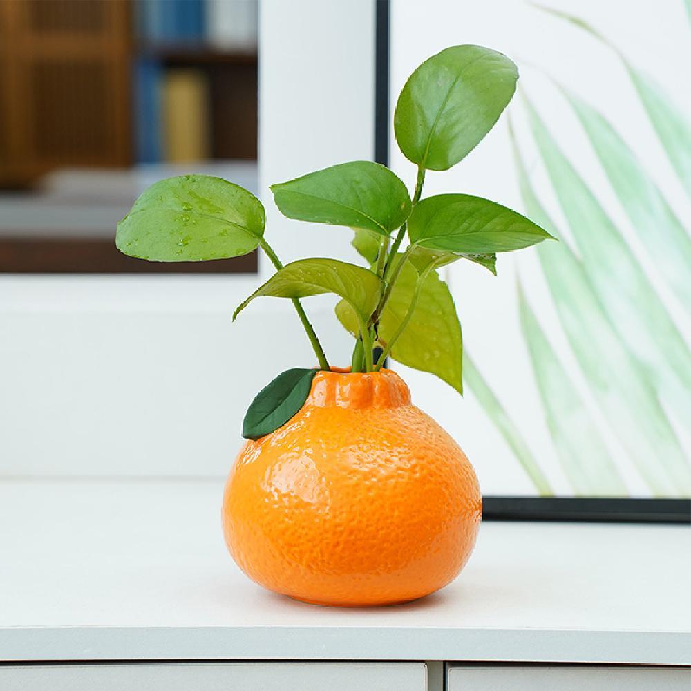 Orange Vase for Home Decor, Decorative Vase Fruit Shape Vase Tabletop Decorative Vase Table Centerpieces Decoration