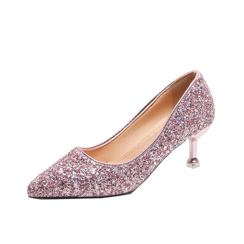 

Fashion New Women High Heels Sparkly Party Heels Women Wedding Bridal Pumps Sequins Glitter Sexy Fashion Shoes Women Zapatos De Mujer 33 розовый