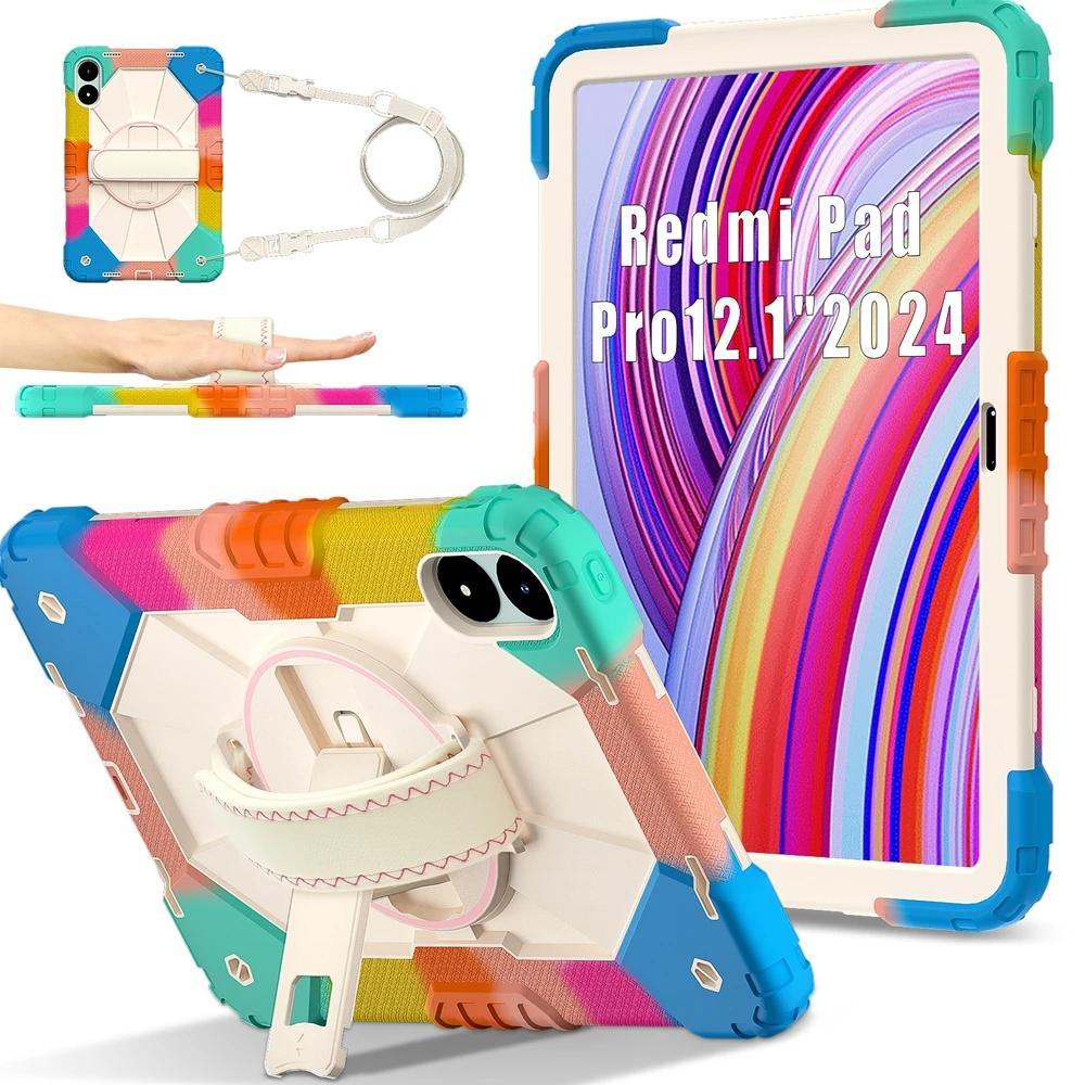 For Xiaomi Redmi Pad Pro 2024 5G 12.1 inch Case Kids Safe Silicon PC Shoulder Strap Shockproof Armor Stand Tablet Cover