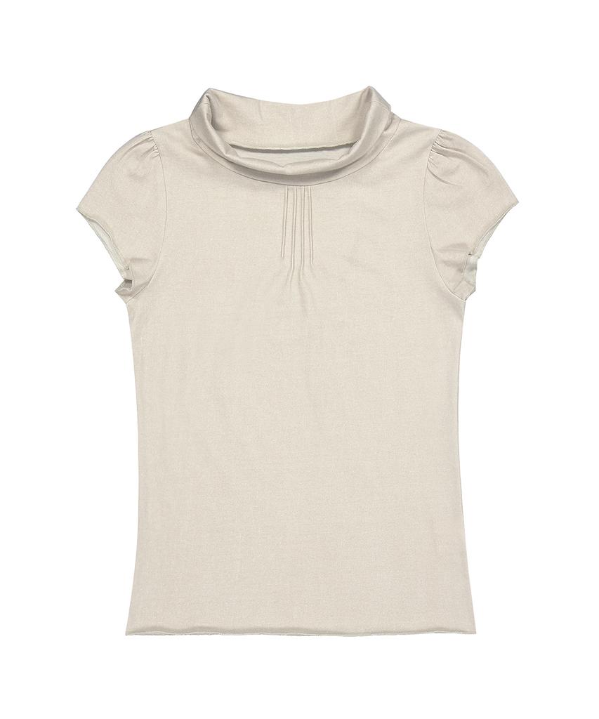 Beoteoni Half-Neck Pintuck Short Sleeve T-Shirt (Ivory)