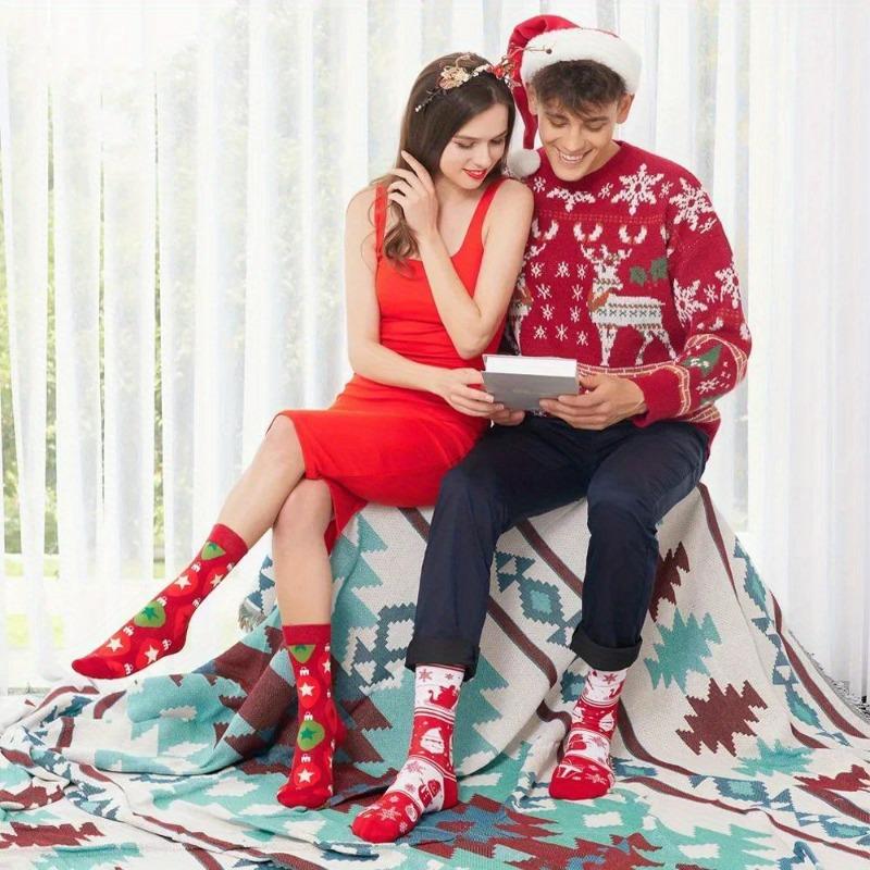 Weihnachtssocken für Damen, interessante Weihnachtssocken mit Weihnachtsmann, Schneeflocke, Elch, Baumwolle, Rundhals, Happy Socks, interessante Socken für Herren