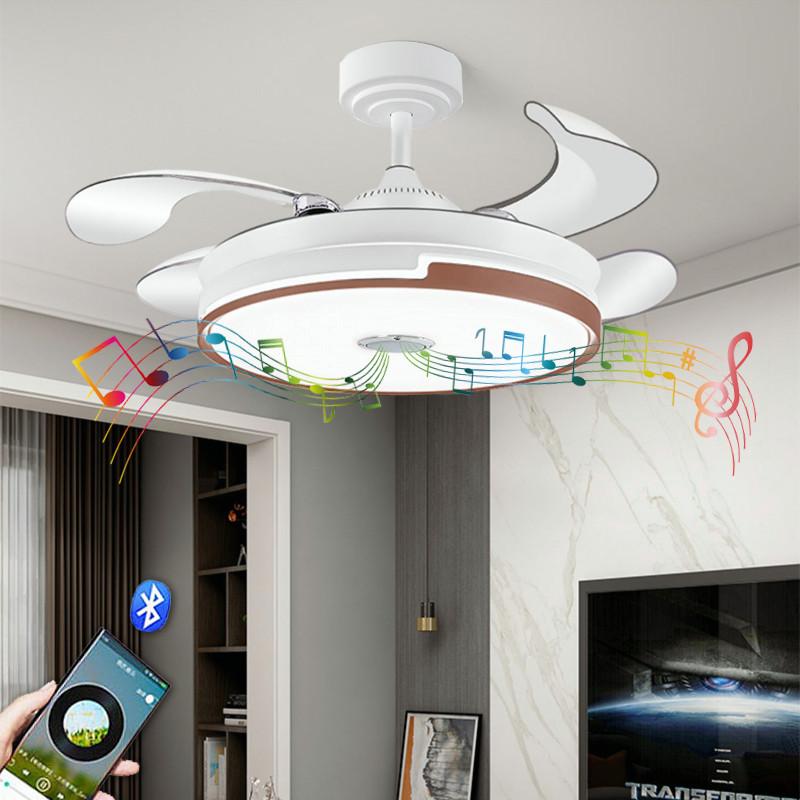 6-gear Adjustment Invisible Fan Ceiling Fan With Light Household Bedroom LED Lighting Electric Fan Bluetooth Audio Fan Light