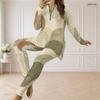 Women Plus Size Printed Half Zip Long Sleeve Longline Top And Fitted Pants Two Piece Set