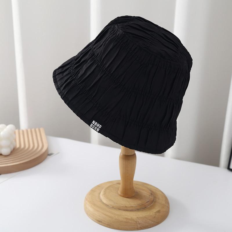 Hat Female Spring and Autumn Pleated Bucket Hat Female Face Small Versatile Plain Color Bucket Hat Tide