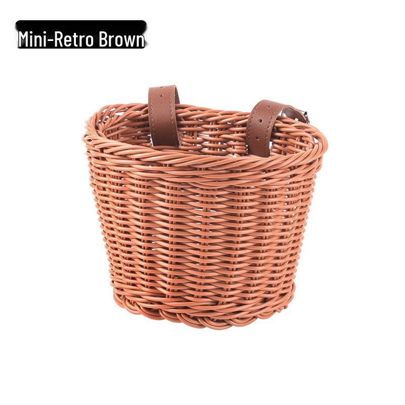 Retro Woven Front Bicycle Basket for Children's Bikes and Scooters