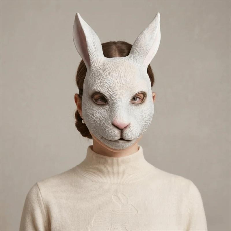 Halloween Mask Party Supplies Funny Anime Rabbit Mask Full Face PU Rabbit Mask Gothic Headpiece