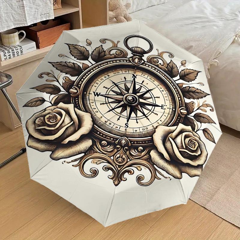 1 Stück Kompassrosen Automatischer Öffnungs-/Schließschirm mit Winddichtigkeit, stabiles 8-Rippen-Dach, langlebige Rippen, modisches Design 1300A