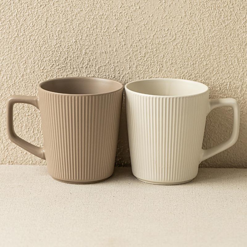Simple Wind Vertical Pattern Ceramic Water Cup High Value Household High Value Mug Couple Pair Cup Office Use