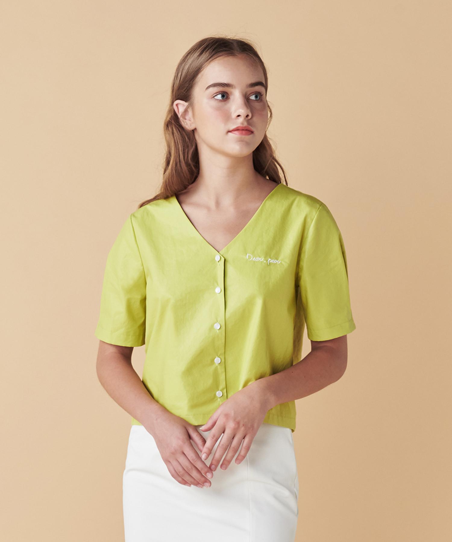 Dear Fear Coated V-Neck Shirt Lime Green/Free