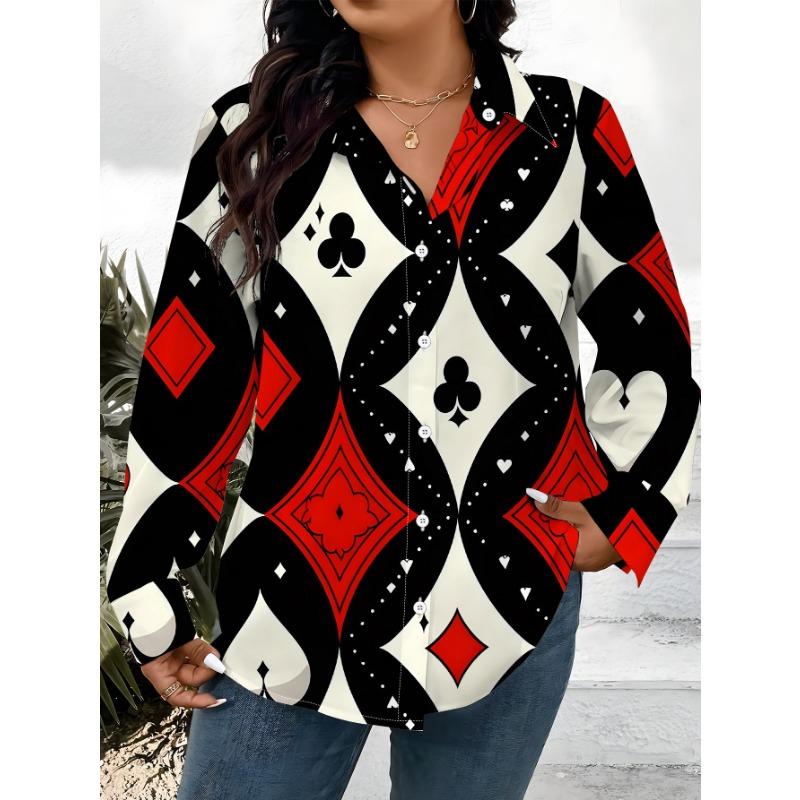 New Plus Size Women's Long Sleeve Printed Shirts Casual Buttoned Lapel Shirts Women's Shirts