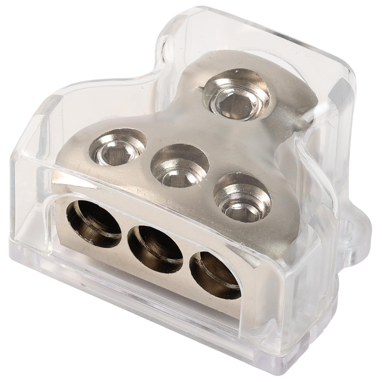 

Блок распределения питания автомобильной аудиосистемы, 3-канальное распределение проводов, 1x 0 калибр AWG на входе, 3x 4 калибра AWG на выходе, подходит для лодок, транспортных средств, автомобилей серебряный