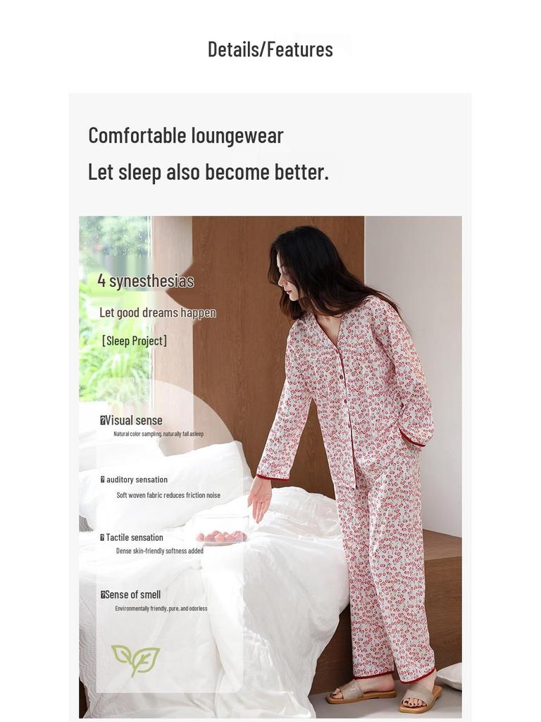 Set de pijama pentru femei cu decolteu în V din bumbac: Cardigan cu mânecă lungă și pantaloni, Mărime mare, Casual și croială largă pentru primăvară și toamnă