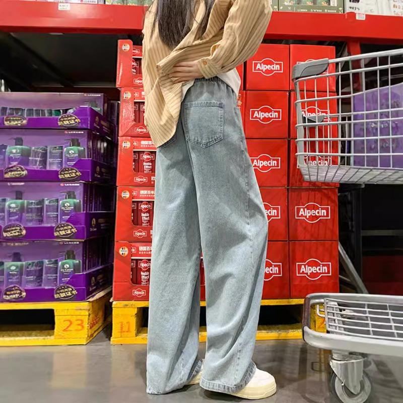 Gerade Bein Jeans Frauen Herbst Lose Mop Klassische Trend Breite Bein Hosen